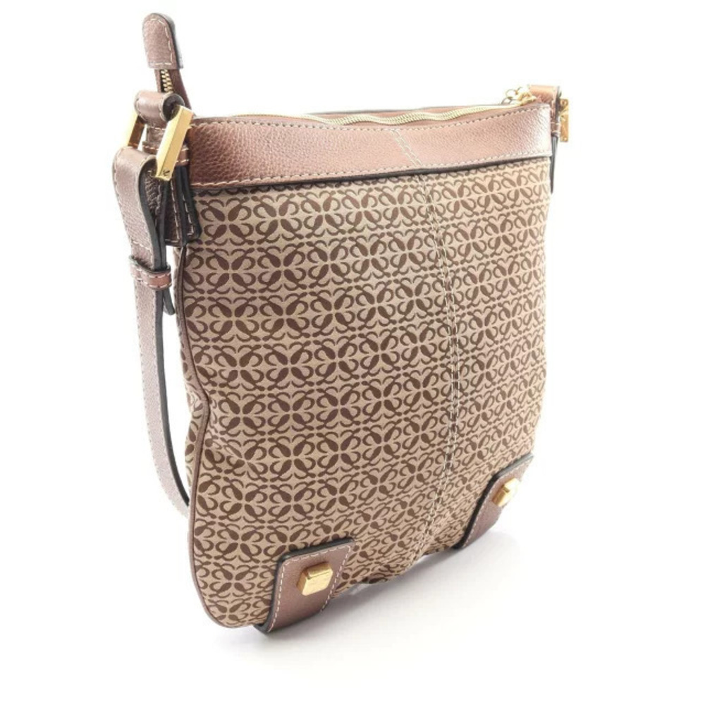 Loewe Anagram Cream Brown Beige Shoulder Leather Bag Canvas Brown Tan